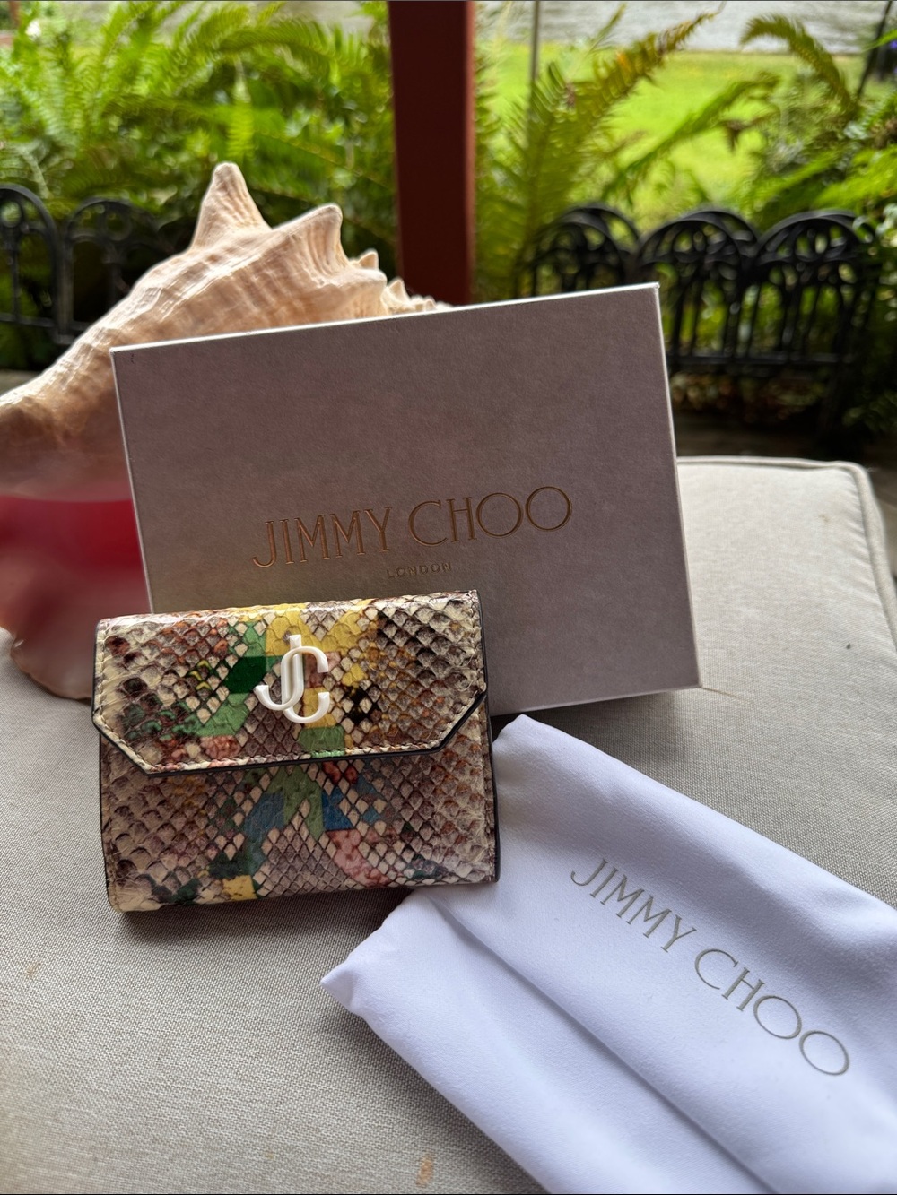 Jimmy Choo Multicolor Python Print Mini Wallet with JC Logo